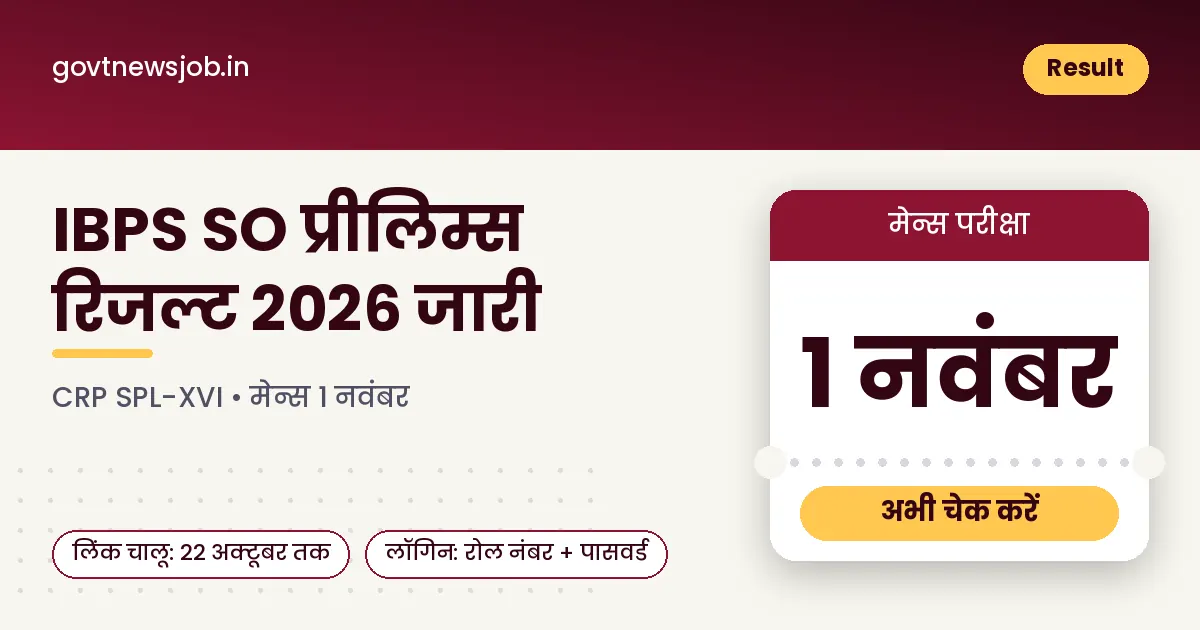 आईबीपीएस एसओ प्रीलिम्स रिजल्ट 2026 (IBPS SO Prelims Result 2026) जारी