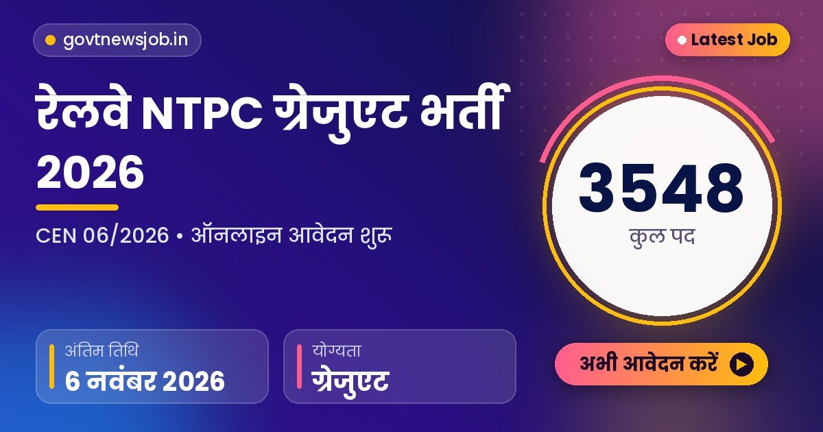RRB NTPC Recruitment 2026 ग्रेजुएट लेवल 3548 पद नोटिफिकेशन