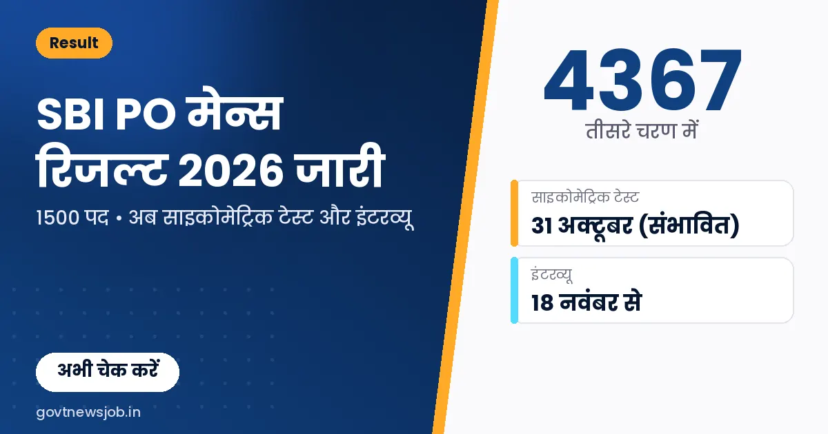 SBI PO Mains Result 2026 एसबीआई पीओ मेन्स रिजल्ट 4367 चयनित